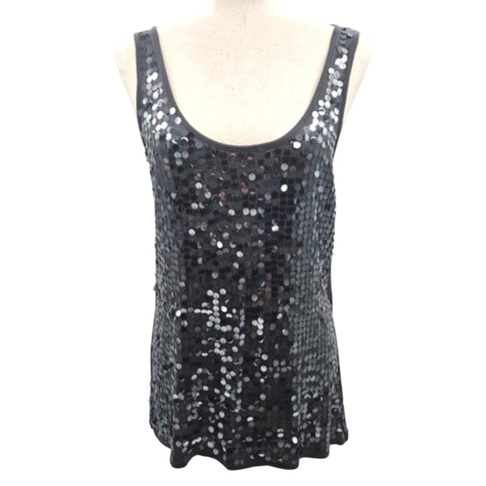 Eyeshadow Sequin Tank Top Sleeveless‎ Gray Sparkle Party Club Layering Top
